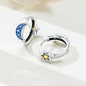 Orecchini Pendenti a Cerchio Asimmetrici con Stella e Luna, con Cristalli CZ Blu e Gialli, Stile Celestiale Gotico Vintage Spaziale Trendy e alla <span class=keywords><strong>Moda</strong></span> - Product Image 2
