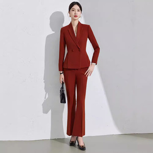 Women's Red Suit Set Full Sleeve Polyester Formal Spring Anti-Wrinkle Professional Wear - Product Image 1