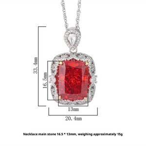 Fashion Eco-friendly <b>Copper</b> Jewelry 12*16mm Red Cubic Zirconia Iced Out High Carbon Diamond Pendant Necklace for Women Party - Product Image 6