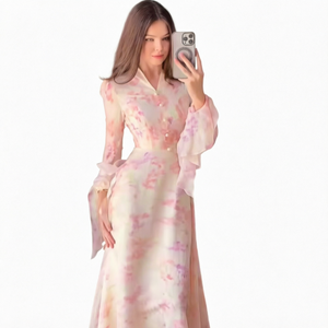 Tie Dye Elegant Long Sleeve Floor Length Breathable Wrinkled Abaya Loose Casual Soft Modest <b>Arab</b> Muslim <b>Women</b> Daily Prayer Dubai - Product Image 1