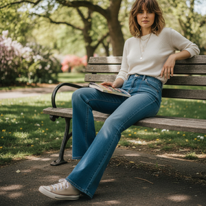 กางเกงยีนส์ขากว้างสำหรับผู้หญิง กางเกงยีนส์ทรงบาน กางเกงลำลองทรงเข้ารูปสำหรับผู้หญิง กางเกงยีนส์สำหรับผู้หญิง ฤดูหนาว - Product Image 4