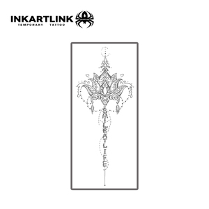 INKARTLINK Autocollant de tatouage Mandala Lotus, motif '<span class=keywords><strong>Sourire</strong></span> à la Vie' avec lettrage, orné, esthétique Mehndi Boho, à base de plantes, tenue 15 jours, fournitures en gros - Product Image 4