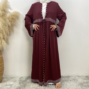 1402 #   Último Modelo de Abaya de Material Nida, Cárdigan Sencillo y Lujoso con Perlas de Diamantes, con Bolsillos Laterales y Cinturón Pequeño Delantero, Abaya para Mujer para Eid - Product Image 5