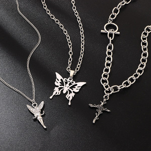 Emo — chaîne à pendentif papillon en argent sterling, pour homme et femme, collier multi-rangs avec ras du cou, esthétique, bijoux pour Eboy Egirl - Product Image 4
