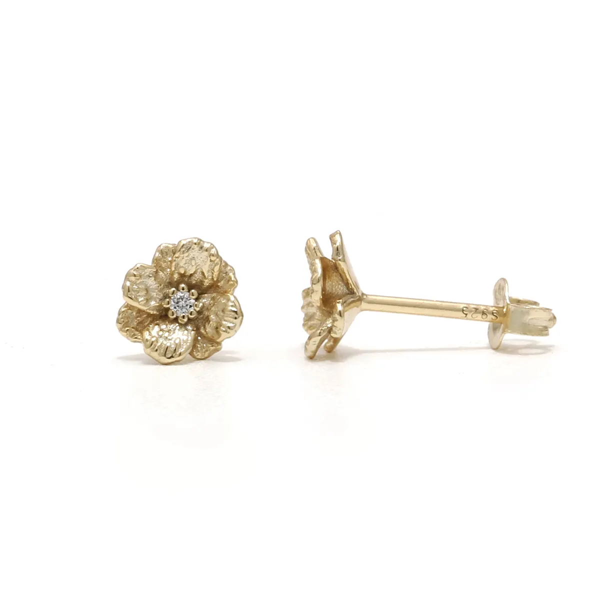 C2007 Hele Jewelry Trendy Design Flower Zircon Inset 925 Sterling Silver 14K Gold Plated Stud Earrings Gift For Girls
