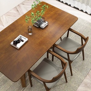 Mesa de comedor y sillas de madera maciza de estilo nórdico minimalista, juego de comedor rectangular moderno para el hogar, para ocio y conversación - Product Image 2