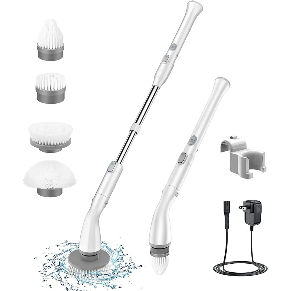 Electric Spin Scrubber  Cordless Cleaning Brush with Adjustable Extension Arm 4 Replaceable Cleaning Heads