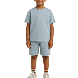 Ensemble deux pièces pour garçons en coton 100 %, motif uni, vêtements décontractés pour les âges de 8 à 12 ans, cadeau idéal pour l'été - Product Image 5