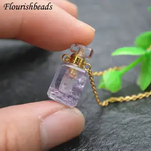 Natuurlijke Edelstenen Kleine Size Rechthoek Aroma Diffuser Mini Parfumflesje Hanger Ketting Voor Sieraden Gift