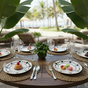 Set di Stoviglie in Ceramica Geometrica Bianca e Nera, Piatti in Porcellana, Servizio da Tavola all'Ingrosso, Stoviglie in Fine Bone China - Product Image 2