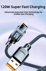 Cable de datos tipo <span class=keywords><strong>C</strong></span> de doble cabezal, funda de nailon, pantalla Digital inteligente de carga, carga rápida de 100W, adecuado para iPhone o Android - Product Image 4