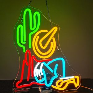 En stock: Letrero luminoso LED de neón con diseño de sombrero de vaquero y cactus, estilo western, para decoración de pared en sala de juegos, dormitorio, bar, o como regalo de cumpleaños, con cuerpo de lámpara de plástico - Product Image 2