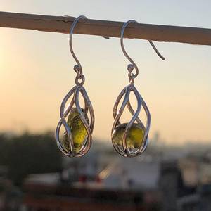 925 Silver Water Drop <b>Dangle</b> <b>Earrings</b> With Natural Moldavite Gemstone Bohemian Style Women's Everyday Wear - Product Image 4