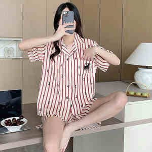 Pyjama deux pièces en coton rayé pour femme, été/hiver, vêtements de maison, vêtements de nuit, séchage rapide, doux et lisse - Product Image 5