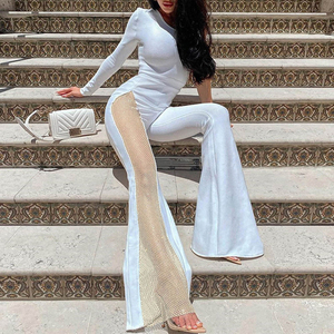 Combinaison asymétrique tendance pour femme, à une épaule, manches longues, en maille, brodée, décontractée, collection printemps, vente en gros sur mesure en usine - Product Image 4