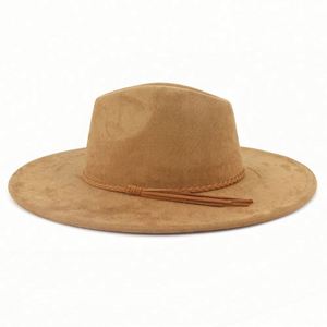 Sombreros Fedora de Gamuza al por Mayor con Ala Ancha de 10 cm para Mujer, Sombrero Jazz con Borla y Adorno de Corazón Color Durazno - Product Image 3