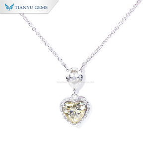 Tianyu Moissanite Halo Heart <b>Necklace</b> featuring a pear-shaped single stone 925 sterling silver plated with 18k platinum - Product Image 2