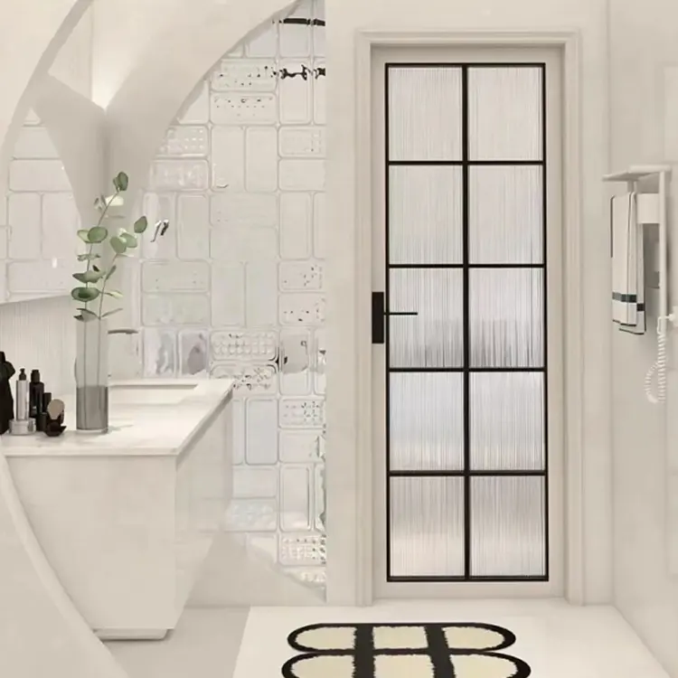 Porta doccia da bagno in vetro temperato a battente per interni con struttura in alluminio moderno