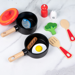 Ensemble de jouets de cuisine en bois UBM : Poêle, <span class=keywords><strong>casserole</strong></span>, couvercle, spatule, cuillère, ustensiles pour œufs, poisson et légumes, jeu d'imitation pour enfants, certifié CE CPC, personnalisable OEM - Product Image 4