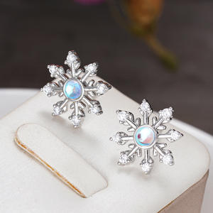 Orecchini a forma di fiocco di neve bianco champagne con zirconi rotondi taglio brillante per donna, regalo carino, gioielli in lega E4329 - Product Image 4