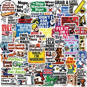 Adesivi con frasi divertenti per cantiere edile, 56 pezzi, decorazioni creative con testo per cassetta degli attrezzi, casco, fai da te, vendita all'ingrosso. - Product Image 2