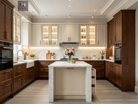 Ensemble complet de meubles de cuisine modernes de luxe léger, armoires d'îlot de cuisine en chêne blanc style Shaker, meubles de rangement
