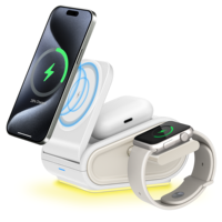 Soporte Plegable Magnético 3 en 1, Estación de Carga Inalámbrica de 15W, Soporte Multifuncional para Teléfono, Reloj Inteligente, Tabletas y Dispositivos Inteligentes