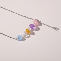 Collier en gros avec pendentif barre souriante en copeaux de cristal Chakra, chaîne réglable plaquée argent avec pompon cœur, idéal pour un cadeau
