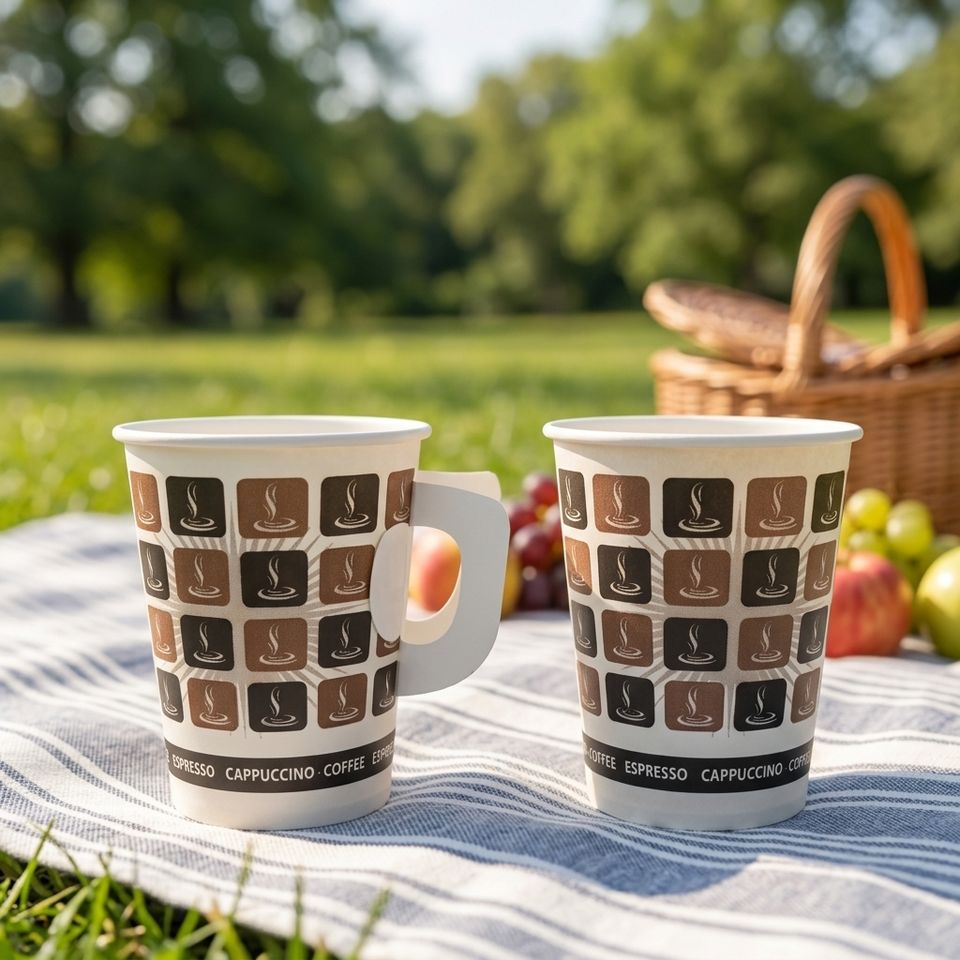 7/8/9 Oz Custom Logo Biodegradable Single Wall Paper Cups With Handle For Hot Coffee 4