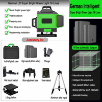 Niveau laser croisé vert 4D à 16 lignes, auto-nivelant à 360 degrés avec trépied et 2 batteries pour travaux de rénovation et de construction