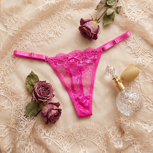 Culottes string en dentelle florale pour femmes, à bretelles réglables, taille basse, sous-vêtements en T-back, couleur unie, maille transparente, lingerie sexy pour femmes, OEM ODM - Product Image 2