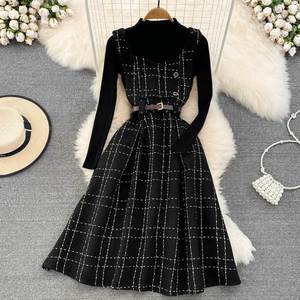 Autumn Vintage 2 Piece Set for <b>Women</b> <b>Tunic</b> Top and Plaid Hand-Painted <b>Dress</b> Set Clothing Wholesale - Product Image 2