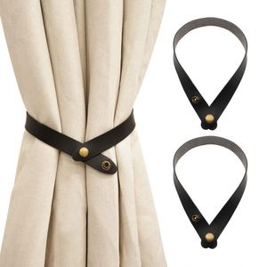 Household Curtain <b>Tiebacks</b> Simple Curtain Ties Modern Faux Leather Curtain Straps with Adjustable Buttons - Product Image 4