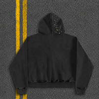 Sweat-shirt à capuche zippé noir délavé vintage pour homme, imprimé éclaboussures d'étoiles et lettres, coupe oversize courte, style streetwear