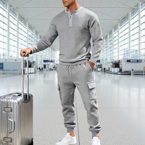 Ensemble sweat-shirt et pantalon <span class=keywords><strong>Henry</strong></span> rétro pour homme, style américain, ample, épais, texturé, color block, printemps-automne - Product Image 3