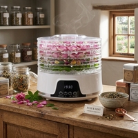 Deshidratador de Alimentos Eléctrico Circular de 5 Bandejas - Máquina para Hacer Snacks y Carne Seca Orgánica - Control Digital - Carcasa de Plástico Libre de BPA - Fabricación OEM/ODM