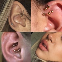Anneau de piercing en or véritable 14 carats avec filetage interne Lotus, anneau en forme de fer à cheval perlé pour tragus, daith, rook, septum, vente en gros 9k 18k