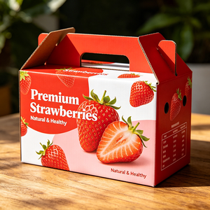 Caja de Embalaje para Fresas Impresa Personalizada con Asa, Producción en 72H, Cartón Corrugado Reciclable de Grado Alimenticio, Caja para Envío de Frutas - Product Image 1