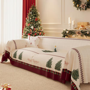 Funda de sofá a cuadros navideños, cobertura total, antideslizante, imitación lino, lavable a máquina, tipo almohadilla para sofás en general - Product Image 3