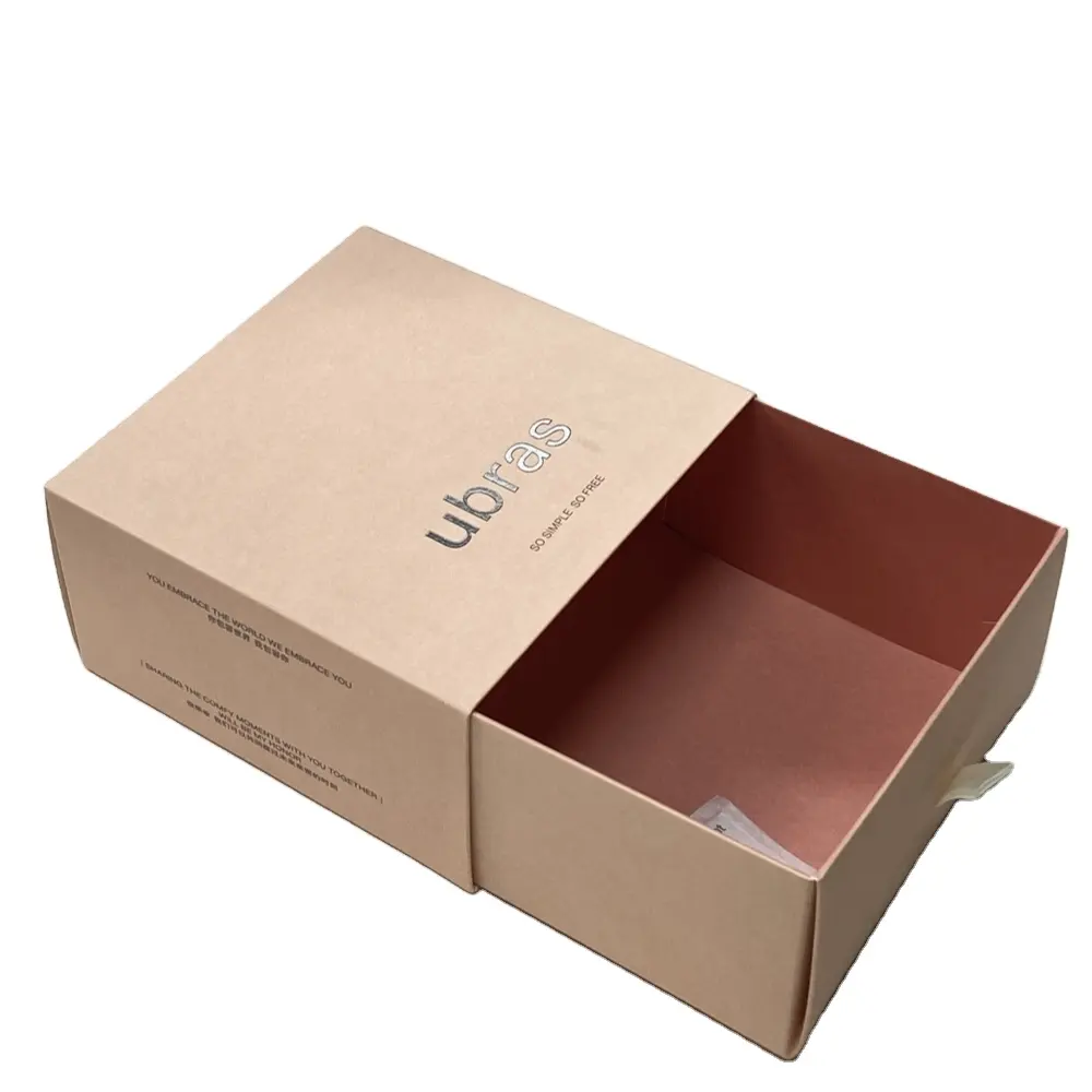 Slide Out Paper Drawer Box For Women Underwear Packaging With Silk Handle Recyclable Biodegradable Lingerie Packaging Box