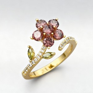 Original Design Rotating Flower Opening Ring Copper Alloy Micro Pave Zircon Adjustable Band Gift Jewelry - Product Image 4