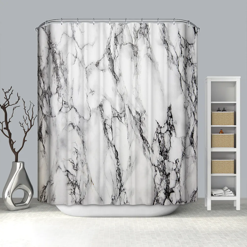 Fertige Dusch vorhänge Cooles Design Badezimmer Polyester mit Magneten Marmor druck Bad Stoff Vorhang
