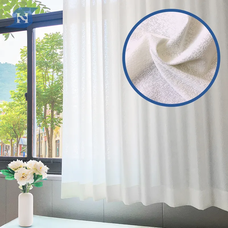 Custom Warp pointelle plain window white knit polyester shade uv stretch sheer curtain fabric