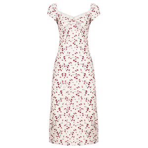 Robe midi texturée à col carré, imprimé floral, bordure en dentelle, style girly et doux - Product Image 6