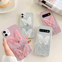 Coque de téléphone en TPU rose, étanche et antichoc, avec motif papillon en dentelle et cristaux, pour modèles multi-marques et systèmes complets, avec protection arrière flash.
