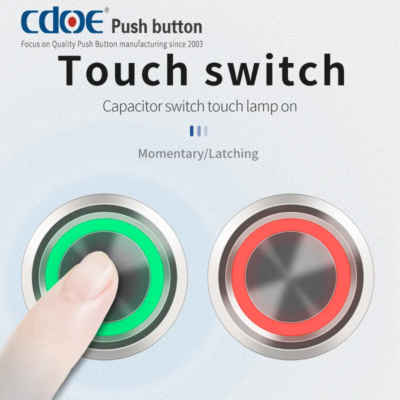 Không thấm nước kim loại màu đỏ màu xanh lá cây 22 mét 12V cảm ứng kim loại push button vòng chuyển đổi ánh sáng cảm ứng 2A với dây