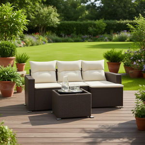 Conjunto de Sofá de Jardín de Ratán Marrón con Patas Ajustables, Muebles de Exterior para 4 Personas, Diseño Contemporáneo - Product Image 2