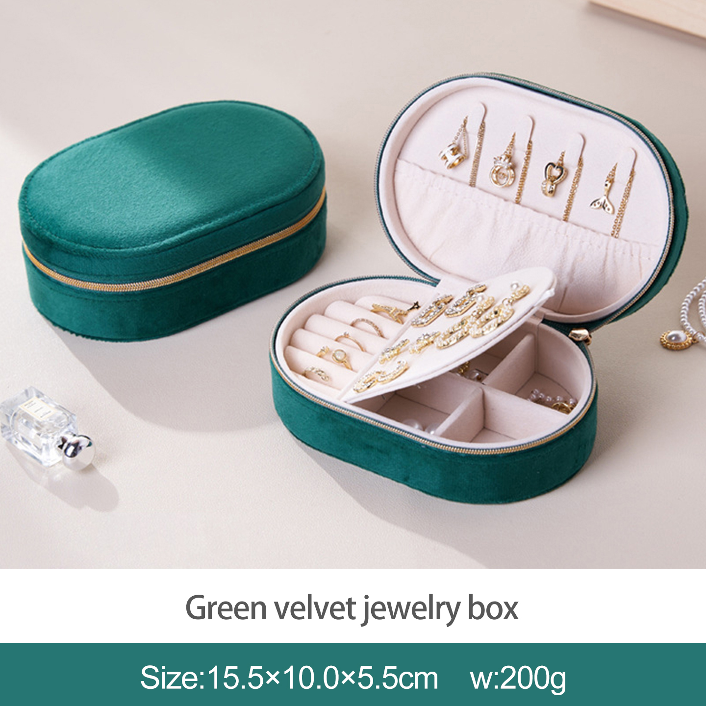 Boîte à bijoux en velours vert