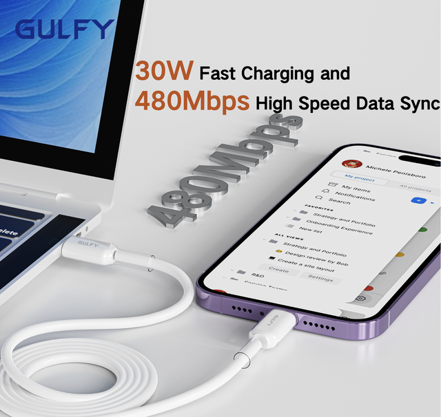 USB-C to USB-l Cable with 30W PD Fast Charging and 20000 Bend Lifespan for iPhone iPad Mini 4