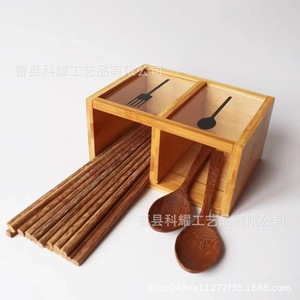 Wooden Chopstick Holder Double Compartment <b>Kitchen</b> Utensil <b>Storage</b> <b>Rack</b> Multifunctional Countertop Organizer Rectangular - Product Image 4